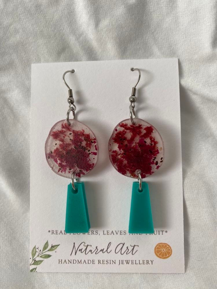Resin Earrings 2 Piece Rose and Green (RE.2PC.MIX)