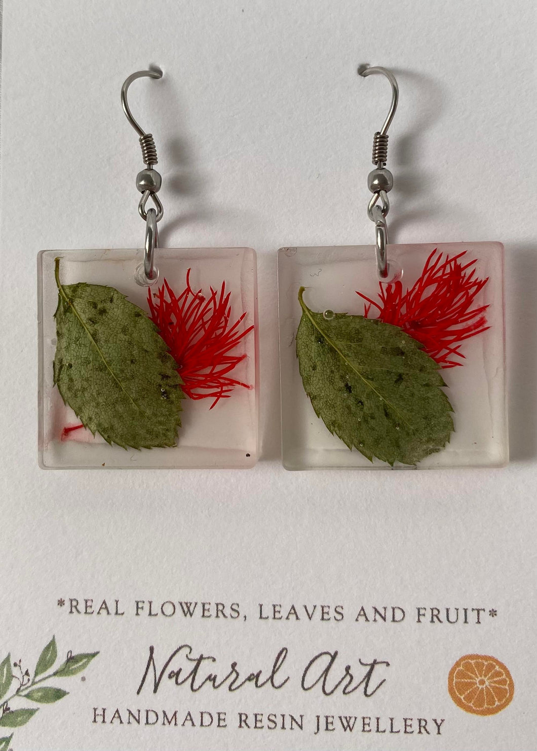 Resin Earrings Square Pine Rose (LTP)