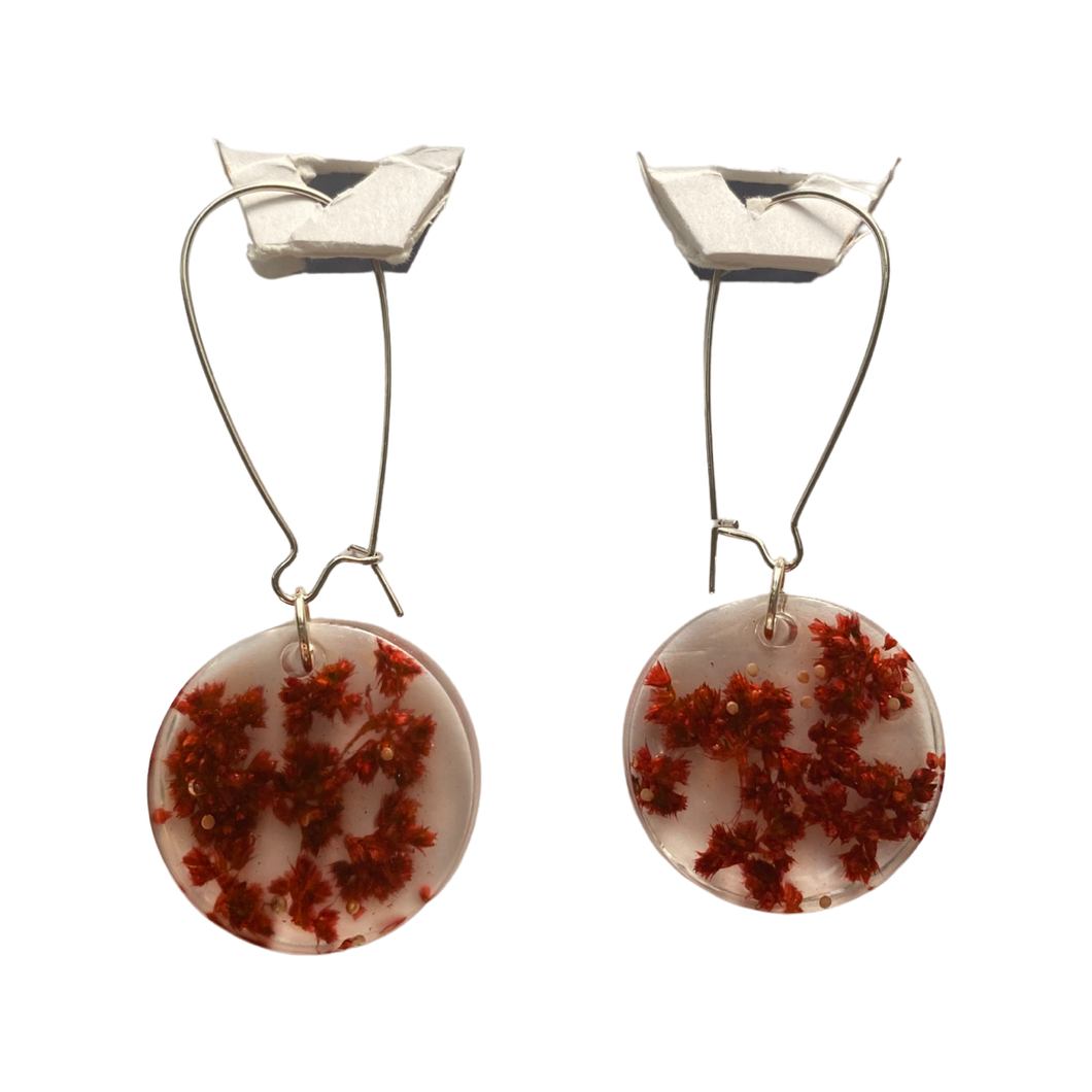 Resin Earrings Circular Red Amaranthus (RE.SGL.ML.F)