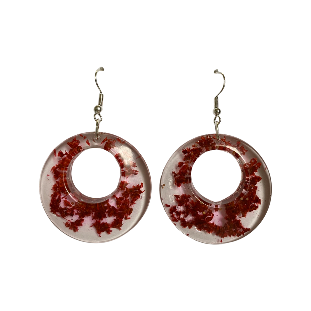 Resin Earrings Circular Red Amaranthus (RE.SGL.ML.F)
