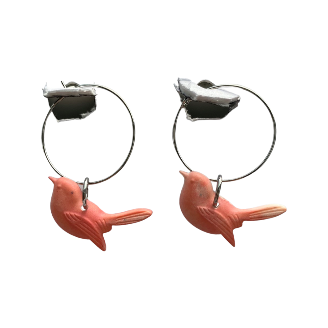 Resin Earrings Peach Bird (RE.SGL.S.MIX)