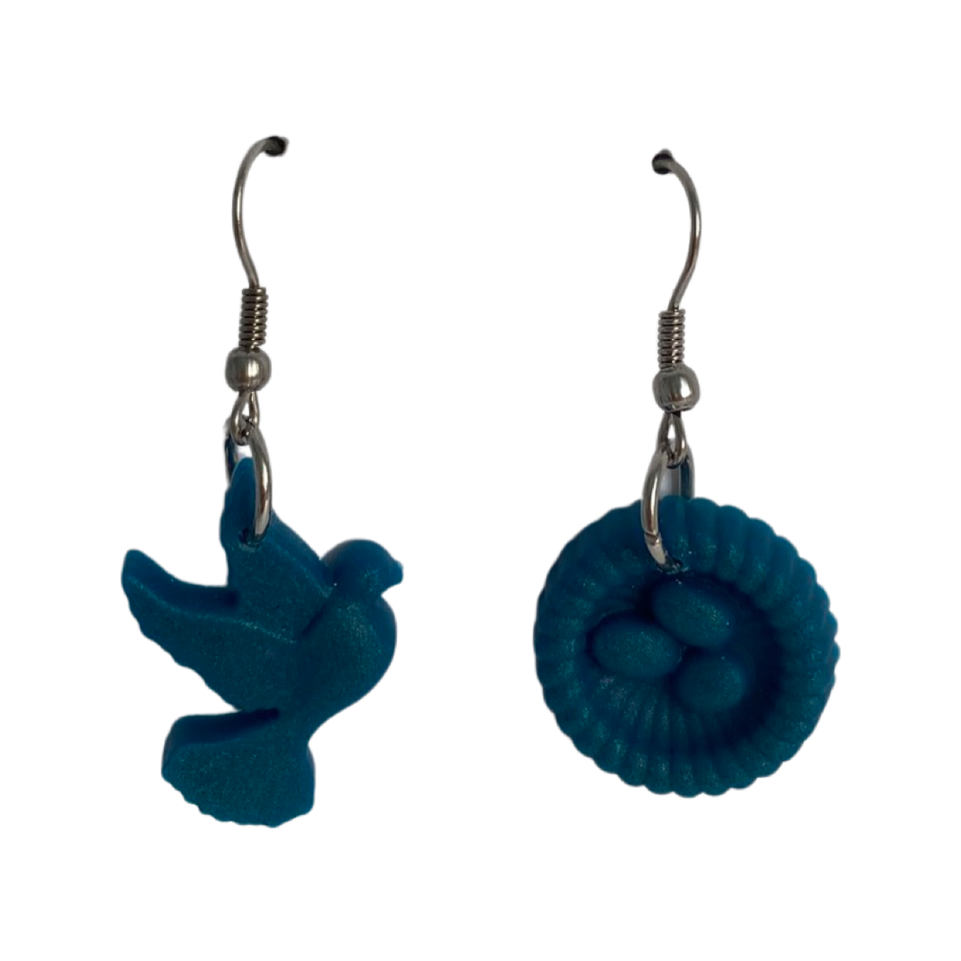 Resin Earrings Blue Bird and Nest (RE.SGL.S.MIX)