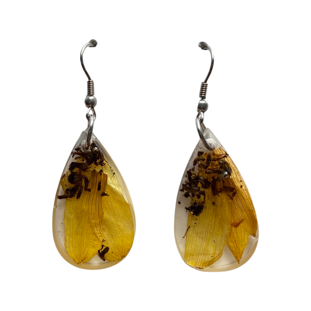 Resin Earrings Tear Drop Sunflowers (RE.SGL.ML.F)