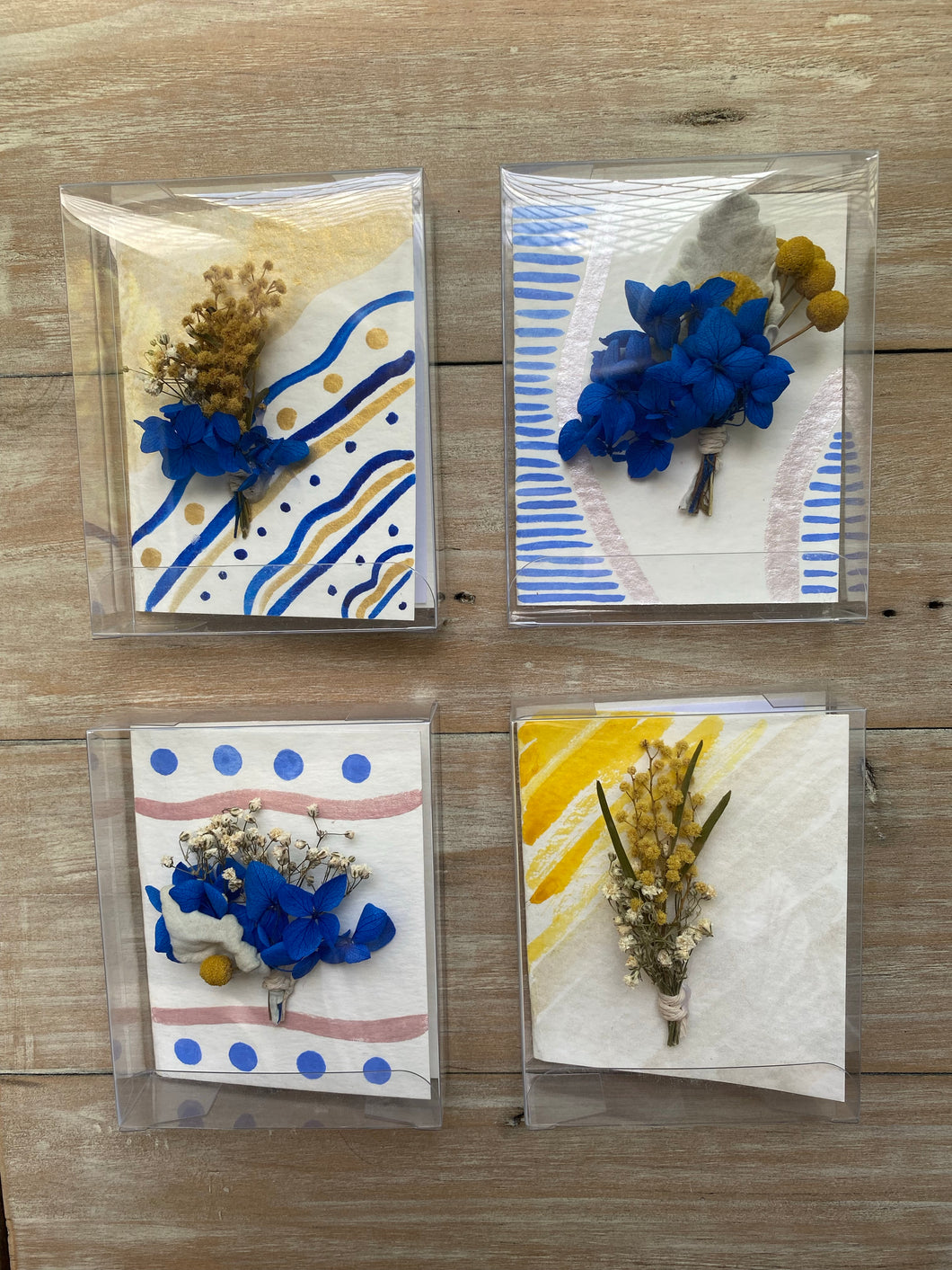 Mini Floral Cards (4 pack) Mixed Designs Blue and Yellow